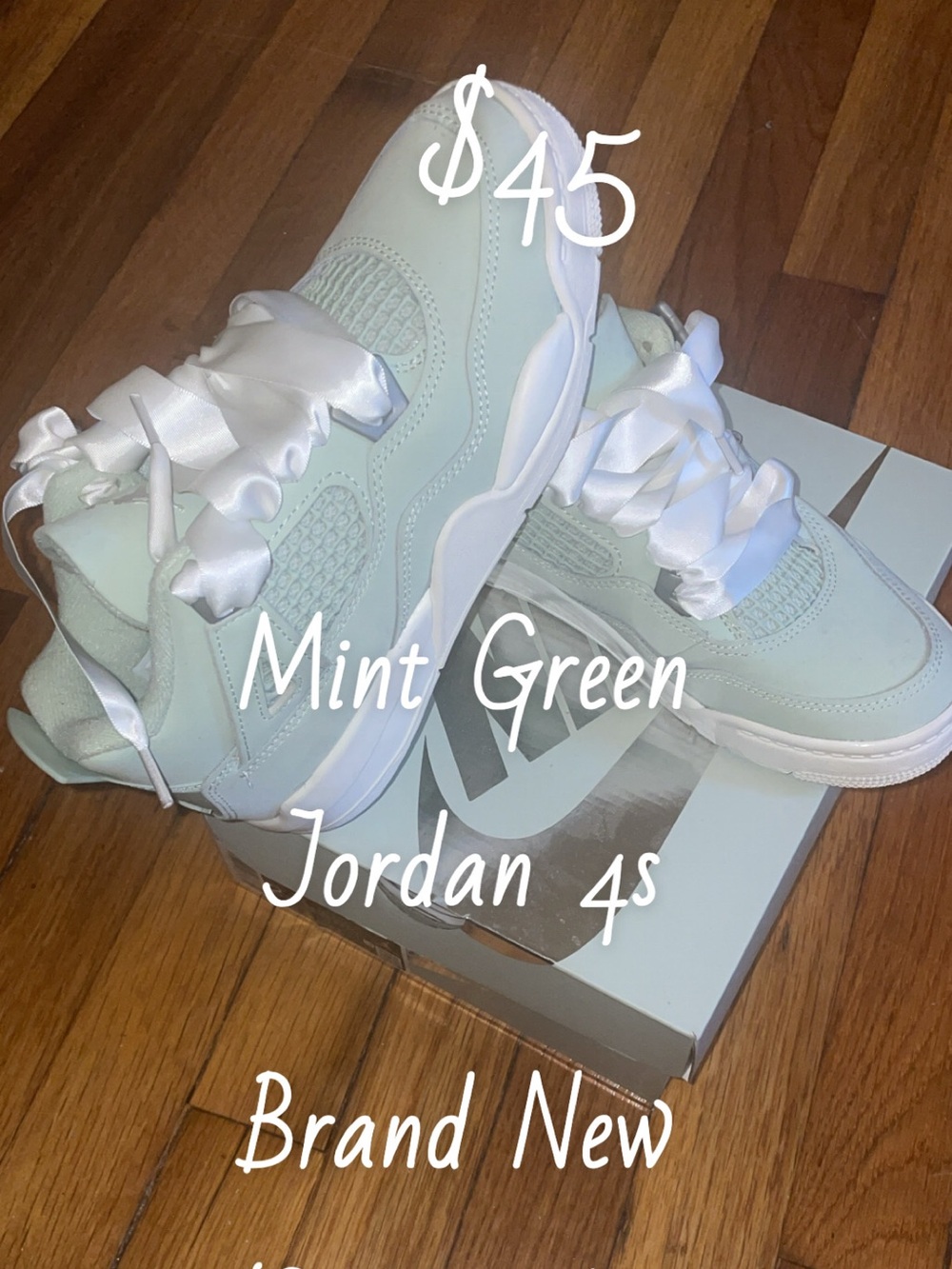 Jordan Kids Sneakers in Mint Green with White Satin Laces